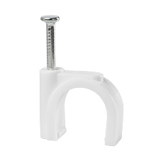  - Cable Clip with nail - FLOP-16, rounded cable ⌀16mm, white, nail: 2.5x34mm
