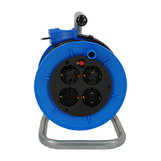 Przedłużacze bębnowe - Przedłużacz bębnowy Schuko P-M-25/s, 4x230V, Ø230, dł. przewodu: 25m, metalowy stojak