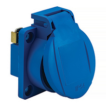  - Gniazdo Tablicowe 2P+Z z zaciskami gwintowanymi, z klapką, kolor: niebieski, 16A, 250V, IP54