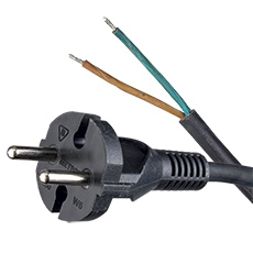 Przewody przyłączeniowe z wtyczką - Przewód Przyłączeniowy z nierozbieralną wtyczką prostą W-6T, H05RR-F 2X1.5 (guma) czarny, 5000mm