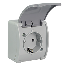  - Single Socket (Schuko 2P+Z) VG-1S, with Schuko type earthing contact, screw type terminals, IP44