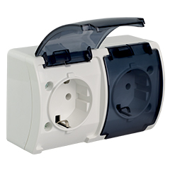  - Double Socket (Schuko 2x2P+Z) VG-2S, with Schuko type earthing contact, screw type terminals, IP44