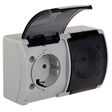  - Double Socket (Schuko 2x2P+Z) VG-2S, with Schuko type earthing contact, screw type terminals, IP44