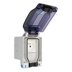  - Hermetic Socket AVE IP66 2P+Z with hinged transparent lid, colour: gray, 16A, 250V~