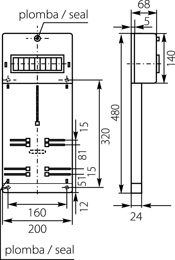 Meter & Switch Board TLR-3F (N+PE), with cover for over-current breaker switches, IP20 Meter & Switch Board TLR-3F (N+PE), with cover for over-current breaker switches, IP20,elektro-plast
