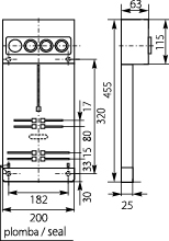 Meter board TL-1F/3F-3X25A, with protection (for fusible cut-outs), IP20