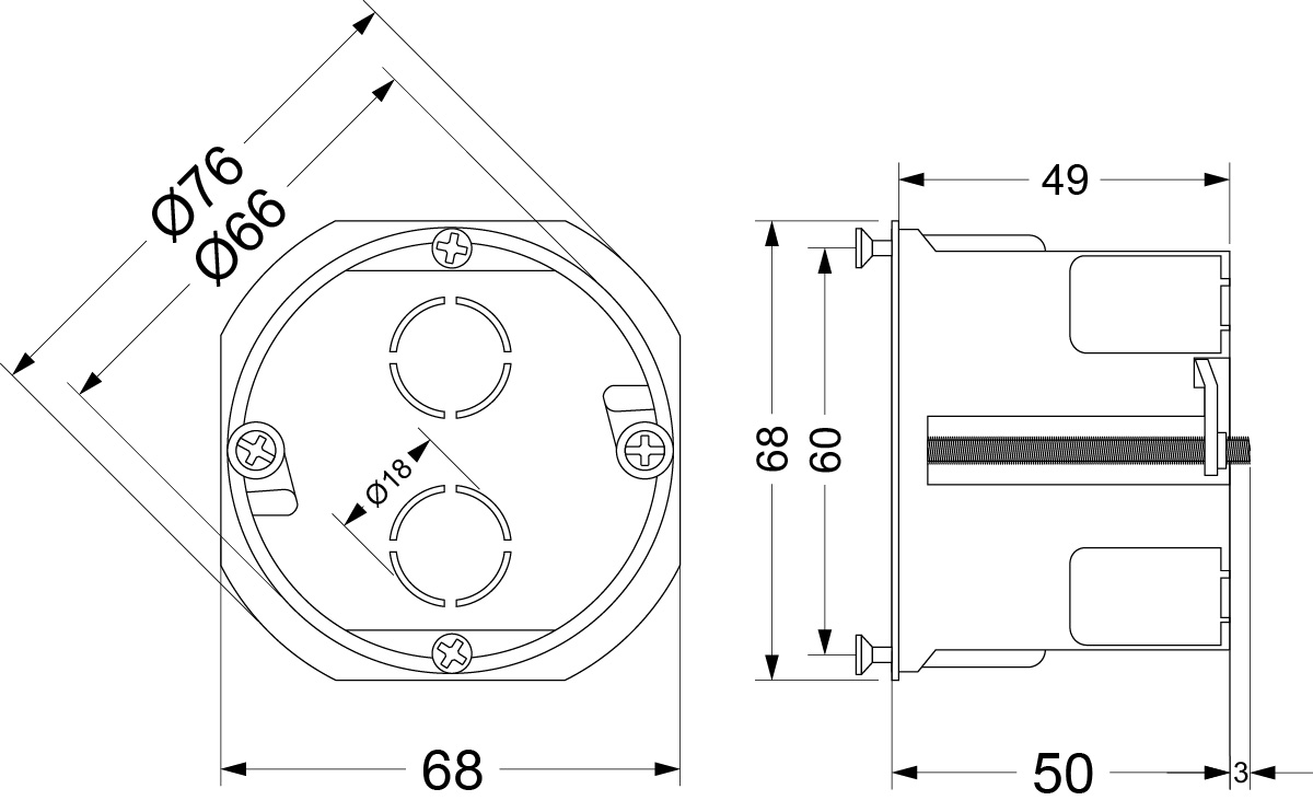 Flush Junction Box PK Φ60x50 for dry wall, white Flush Junction Box PK Φ60x50 for dry wall, white,elektro-plast