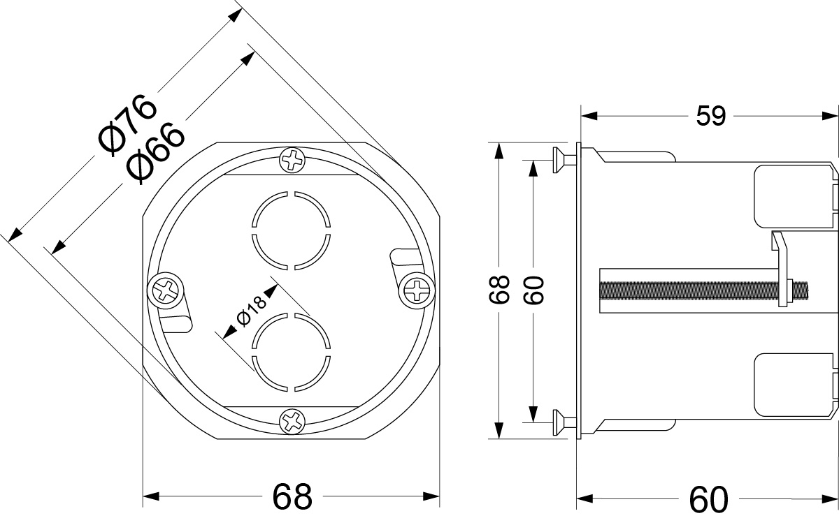 Flush junction boxes for plasterboards PK-Φ60x60ep Flush junction boxes for plasterboards PK-Φ60x60ep,elektro-plast