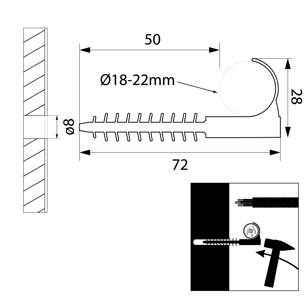 Uchwyt szybkiego montażu hakowy USMH-22, Rury i przewody ? 18 - 22 mm Uchwyt szybkiego montażu hakowy USMH-22, Rury i przewody ? 18 - 22 mm,elektro-plast
