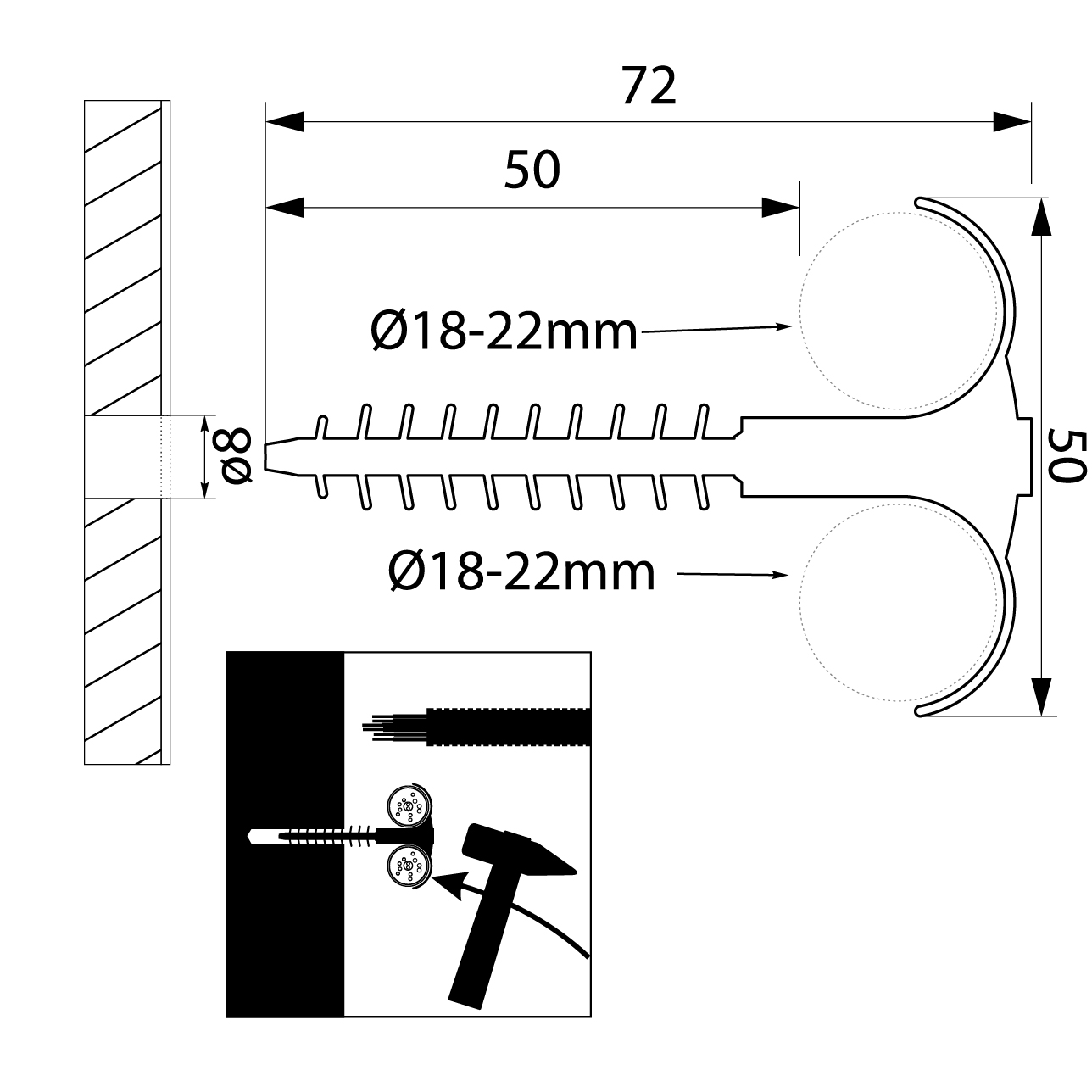 Uchwyt szybkiego montażu hakowy USMH-22 BIS, Rury i przewody ? 18 - 22 mm Uchwyt szybkiego montażu hakowy USMH-22 BIS, Rury i przewody ? 18 - 22 mm,elektro-plast