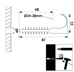 Uchwyt szybkiego montażu hakowy USMH-25, Rury i przewody ? 24 - 28 mm
