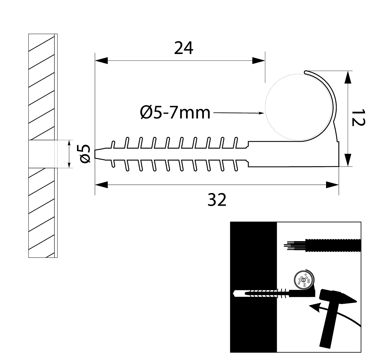 Uchwyt szybkiego montażu hakowy USMH-6, Rury i przewody ? 5 - 7 mm Uchwyt szybkiego montażu hakowy USMH-6, Rury i przewody ? 5 - 7 mm,elektro-plast