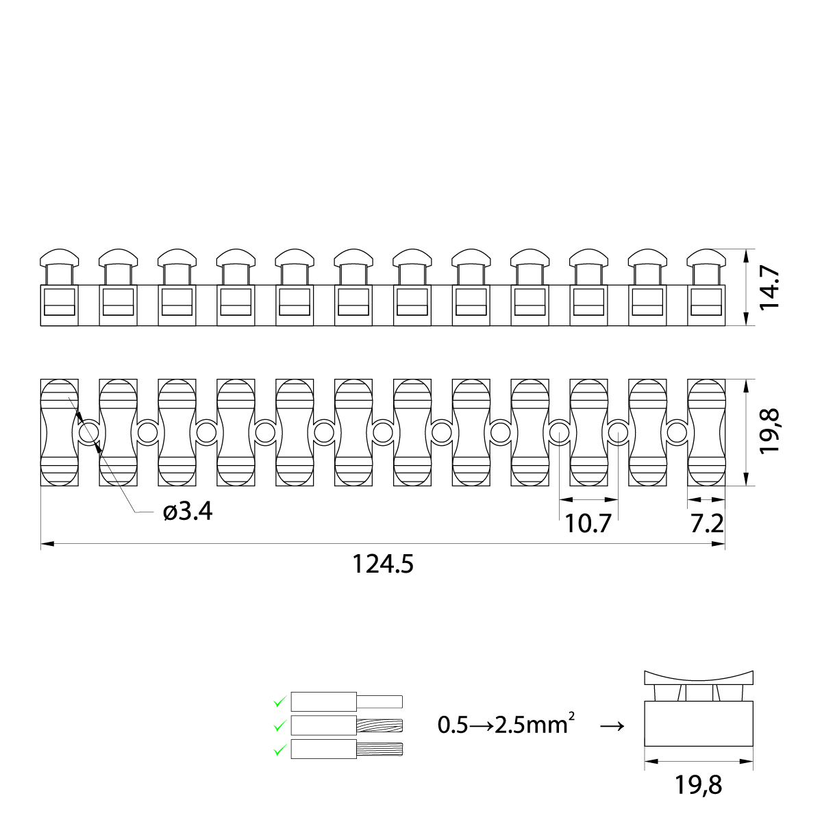 Terminal Block - Splicing Connector PS, 10A, 12x2.5, color: white Terminal Block - Splicing Connector PS, 10A, 12x2.5, color: white,elektro-plast