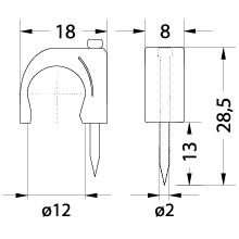 Cable clip with nail FLOP-12 UV, round cable ⌀12mm, black, nail: 2.0x28.5mm