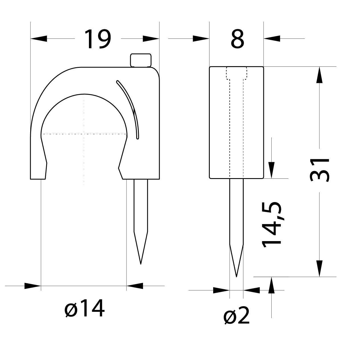 Cable clip with nail FLOP-14 UV, round cable ⌀14mm, black, nail: 2x31mm Cable clip with nail FLOP-14 UV, round cable ⌀14mm, black, nail: 2x31mm,elektro-plast
