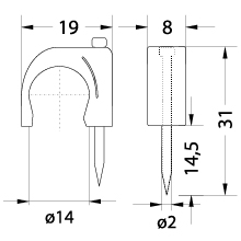 Cable clip with nail FLOP-14 UV, round cable ⌀14mm, black, nail: 2x31mm