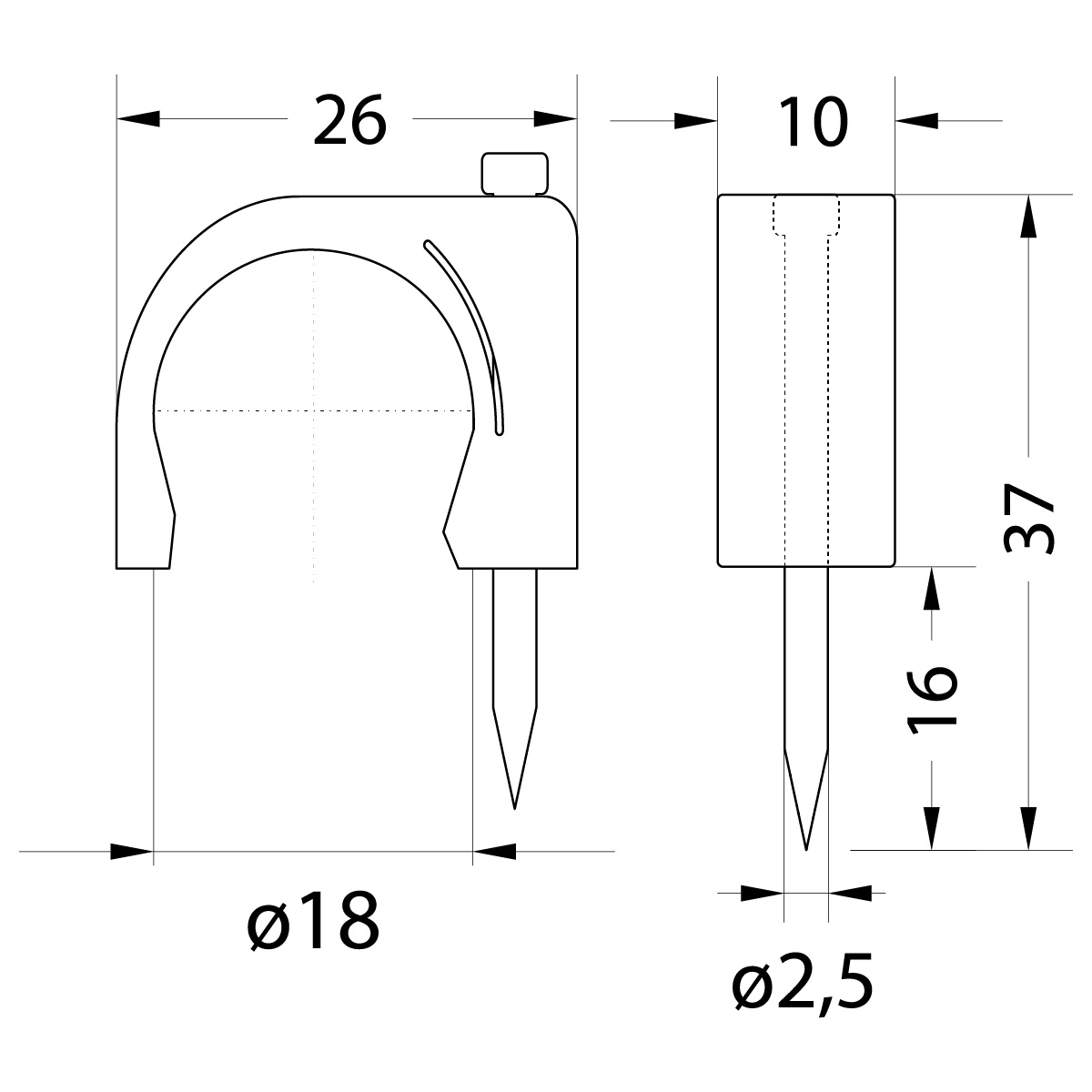 Cable clip with nail FLOP-18 UV, round cable ⌀18mm, black, nail: 2.5x37mm Cable clip with nail FLOP-18 UV, round cable ⌀18mm, black, nail: 2.5x37mm,elektro-plast