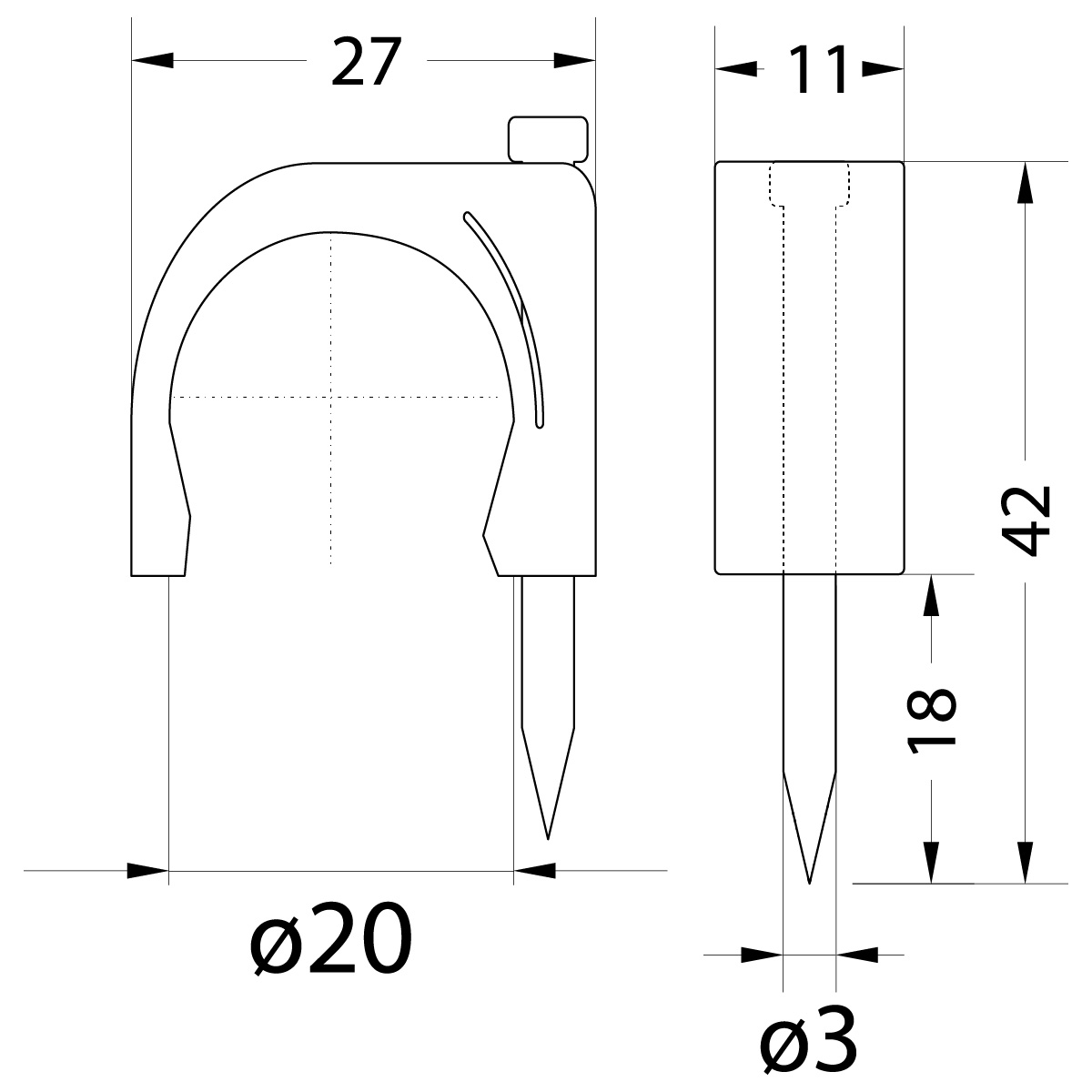 Cable clip with nail FLOP-20 UV, round cable ⌀20mm, black, nail: 3.0x42mm Cable clip with nail FLOP-20 UV, round cable ⌀20mm, black, nail: 3.0x42mm,elektro-plast