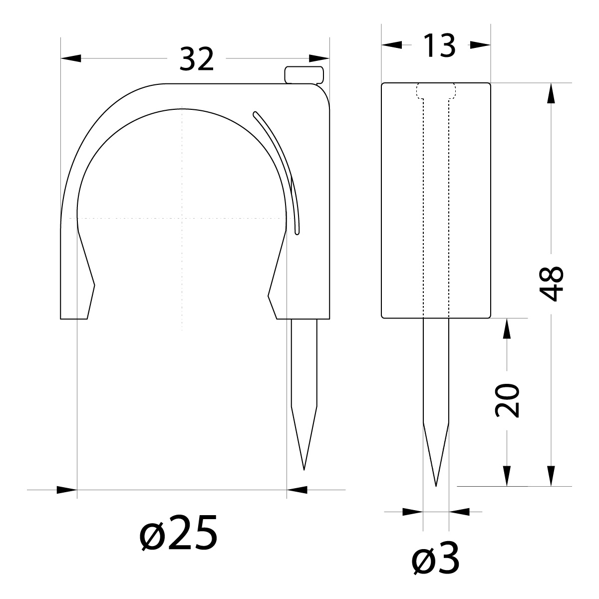 Cable clip with nail FLOP-25 UV, round cable ⌀25mm, black, nail: 3.0x48mm Cable clip with nail FLOP-25 UV, round cable ⌀25mm, black, nail: 3.0x48mm,elektro-plast