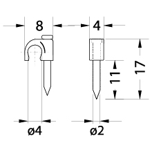 Cable clip with nail FLOP-4 UV, round cable ⌀4mm, black, nail: 2x17mm