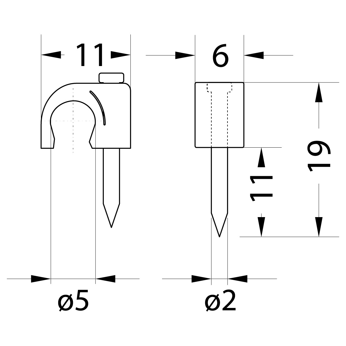 Cable clip with nail FLOP-5 UV, round cable ⌀5mm, black, nail: 2x19mm Cable clip with nail FLOP-5 UV, round cable ⌀5mm, black, nail: 2x19mm,elektro-plast