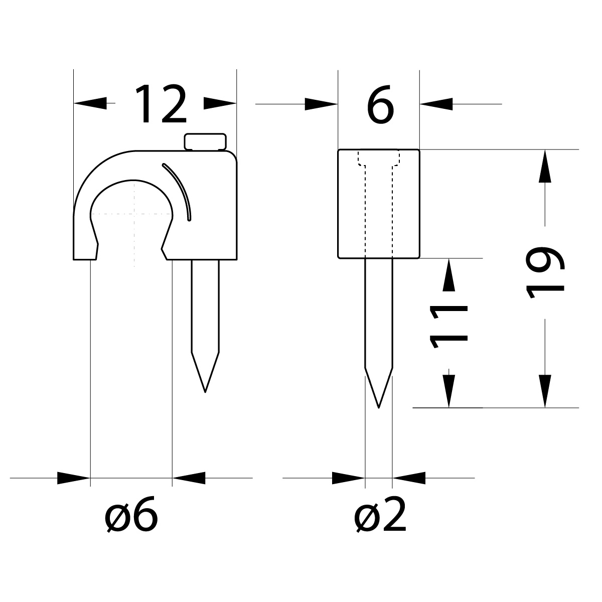 Cable clip with nail FLOP-6 UV, round cable ⌀6mm, black, nail: 2x19mm Cable clip with nail FLOP-6 UV, round cable ⌀6mm, black, nail: 2x19mm,elektro-plast