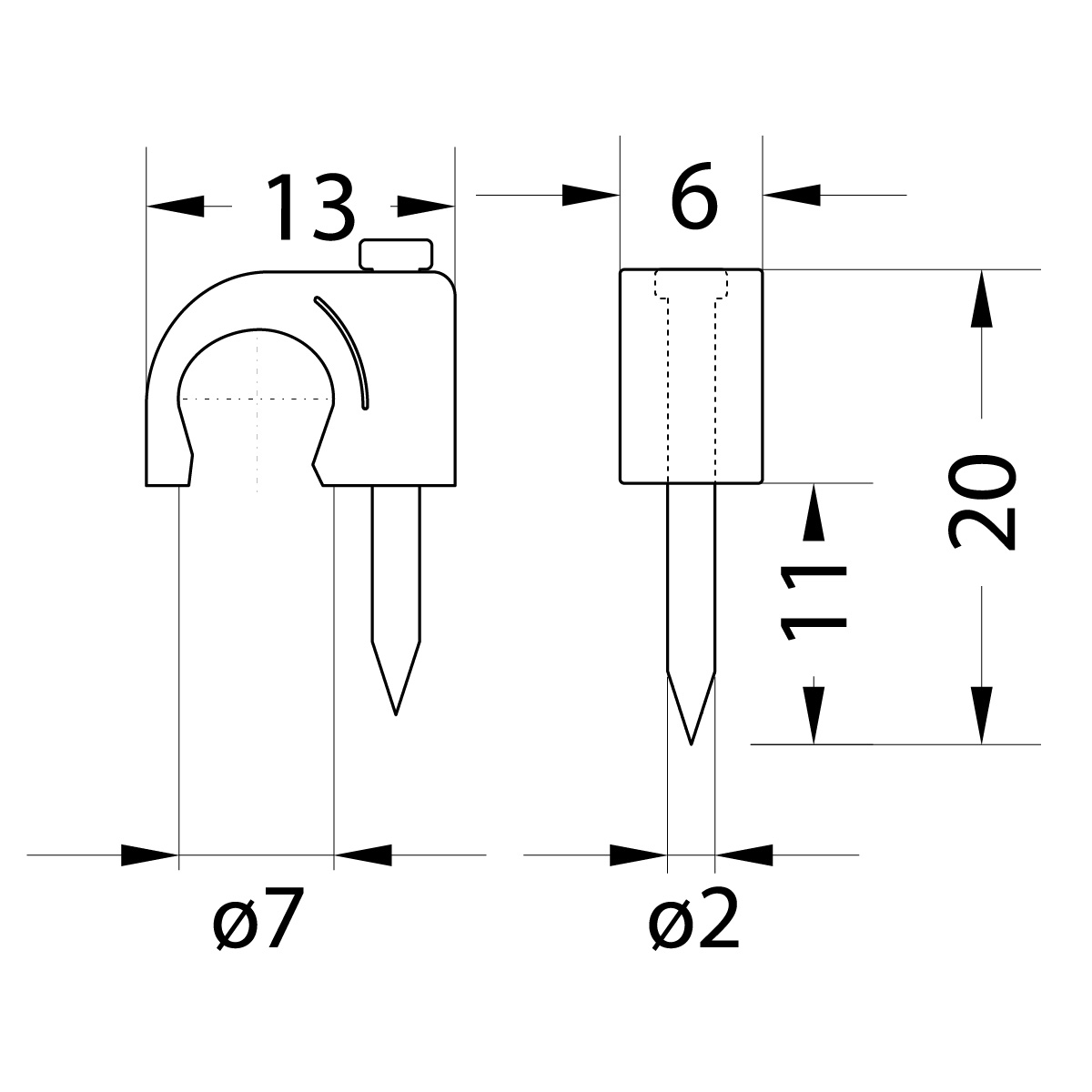 Cable clip with nail FLOP-7 UV, round cable ⌀7mm, black, nail: 2x20mm Cable clip with nail FLOP-7 UV, round cable ⌀7mm, black, nail: 2x20mm,elektro-plast