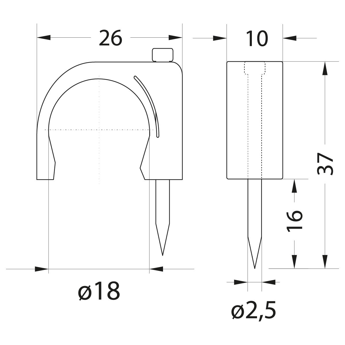 Uchwyt kablowy z gwoździem FLOP-18, okrągły przewód ⌀18mm, biały, gwóźdź: 2.5x37mm Uchwyt kablowy z gwoździem FLOP-18, okrągły przewód ⌀18mm, biały, gwóźdź: 2.5x37mm,elektro-plast