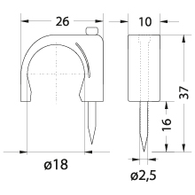 Uchwyt kablowy z gwoździem FLOP-18, okrągły przewód ⌀18mm, biały, gwóźdź: 2.5x37mm