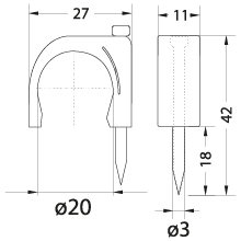 Cable Clip with nail flop - round cable, FLOP-20, okrągły, ⌀20mm, biały