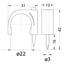 Uchwyt kablowy z gwoździem FLOP-22, okrągły przewód ⌀22mm, biały, gwóźdź: 2.8x42mm
