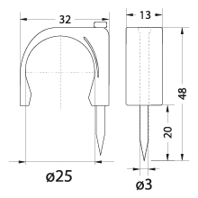 Uchwyt kablowy z gwoździem FLOP-25, okrągły przewód ⌀25mm, biały, gwóźdź: 3.0x48mm