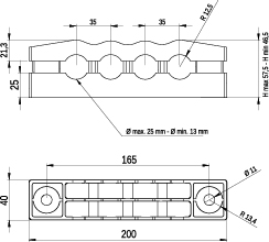 Uchwyt kabla siłowego KO27/4 poczwórny, kolor: czarny