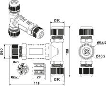 Złączka Kablowa Trójnik SPNT 353, 3P, 3x1.5-4.0, 250V, 24A, IP68