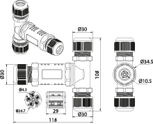 Cable Connector SPNT 355, 5P, 5x1.5-4.0, 250V, 24A, IP68