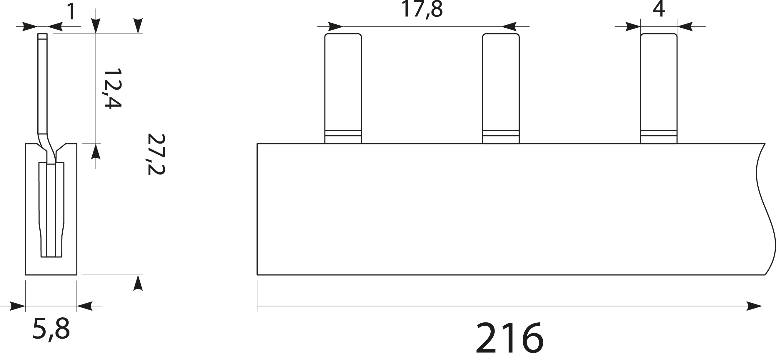 Szyna prądowa S12 1F-10SZ, typ-PIN, 63A Szyna prądowa S12 1F-10SZ, typ-PIN, 63A,elektro-plast