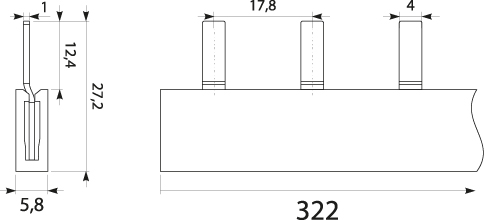 Szyna prądowa S18 1F-10SZ, typ-PIN, 63A