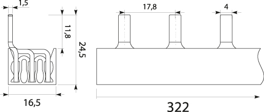 Szyna prądowa S18 3F-10SZ, typ-PIN, 63A