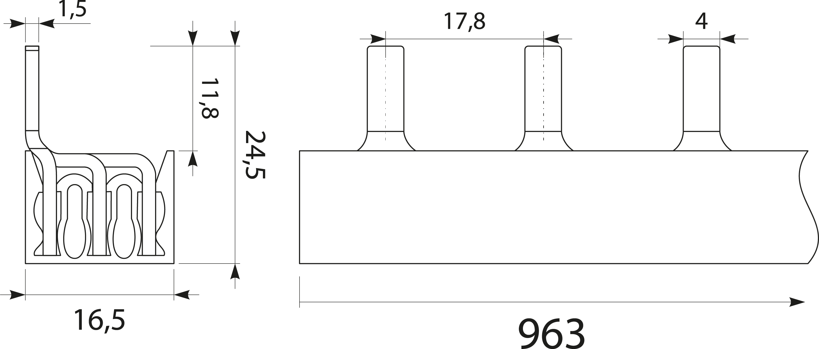 Szyna prądowa S54 3F-10SZ, typ-PIN, 63A Szyna prądowa S54 3F-10SZ, typ-PIN, 63A,elektro-plast