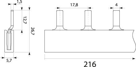 Szyna prądowa S12 1F-16SZ, typ-PIN, 100A