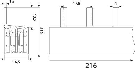 Szyna prądowa S12 3F-16SZ, typ-PIN, 100A