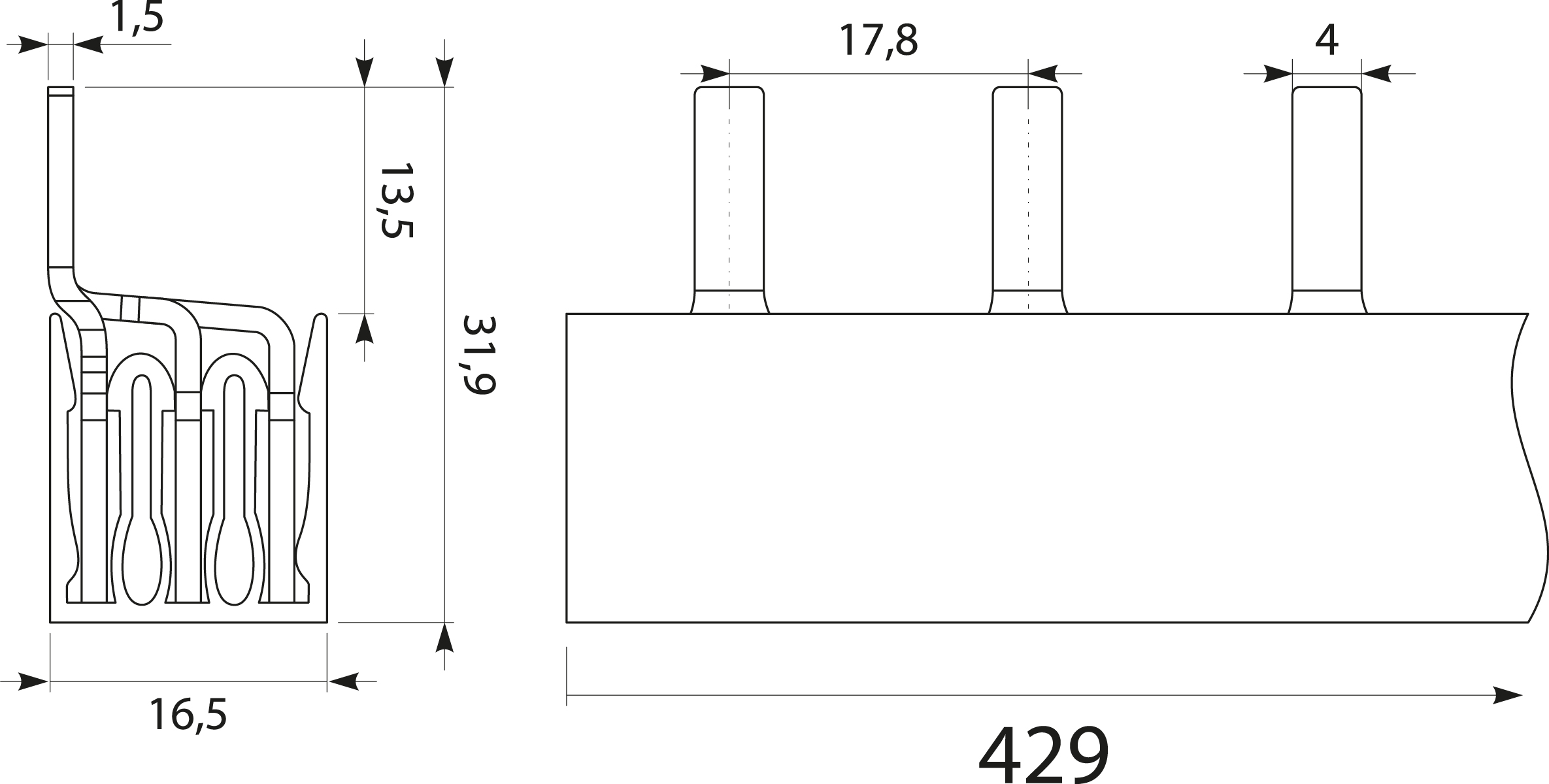 Szyna prądowa S24 3F-16SZ, typ-PIN, 100A Szyna prądowa S24 3F-16SZ, typ-PIN, 100A,elektro-plast