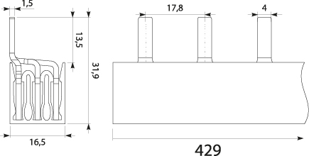 Szyna prądowa S24 3F-16SZ, typ-PIN, 100A