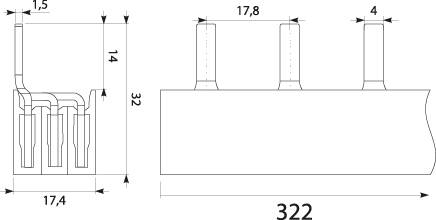 Szyna prądowa S18 3F-16SZ/D, typ-PIN, 100A