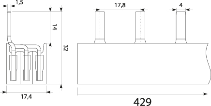 Szyna prądowa S24 3F-16SZ/D, typ-PIN, 100A