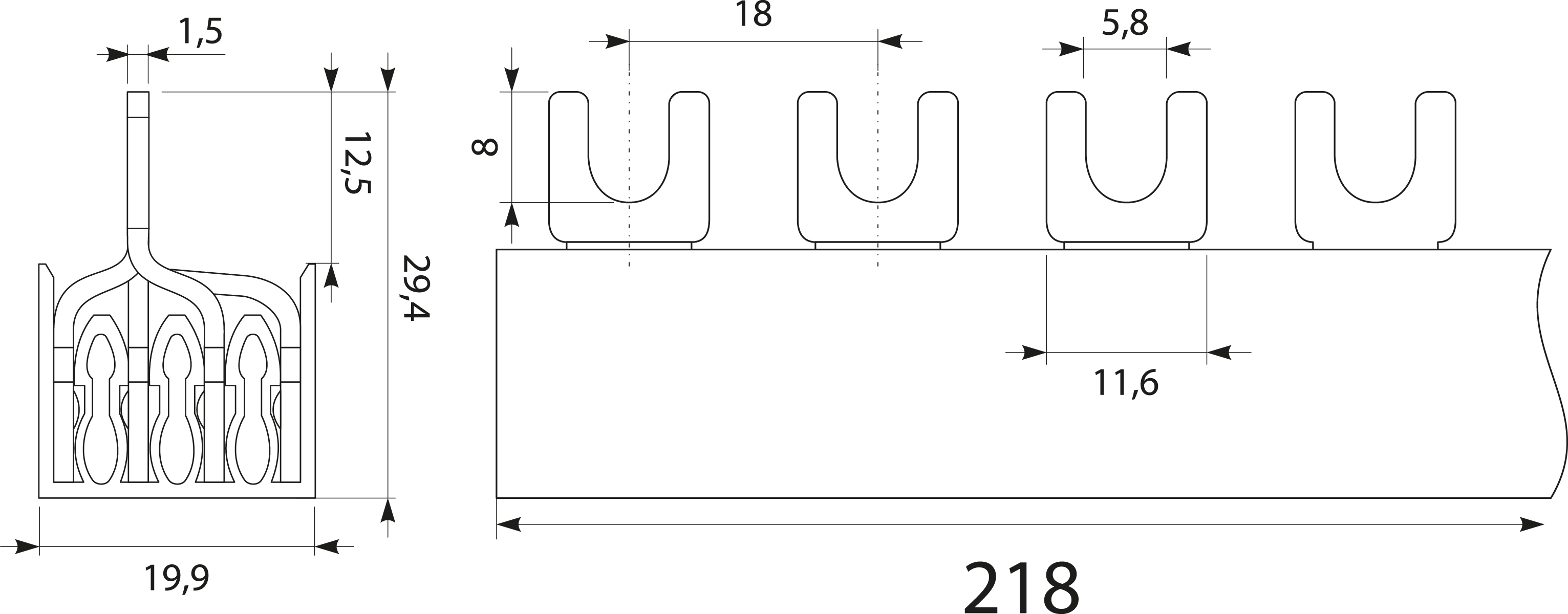 Current strip S12 4F - 10, 63A Current strip S12 4F - 10, 63A,elektro-plast