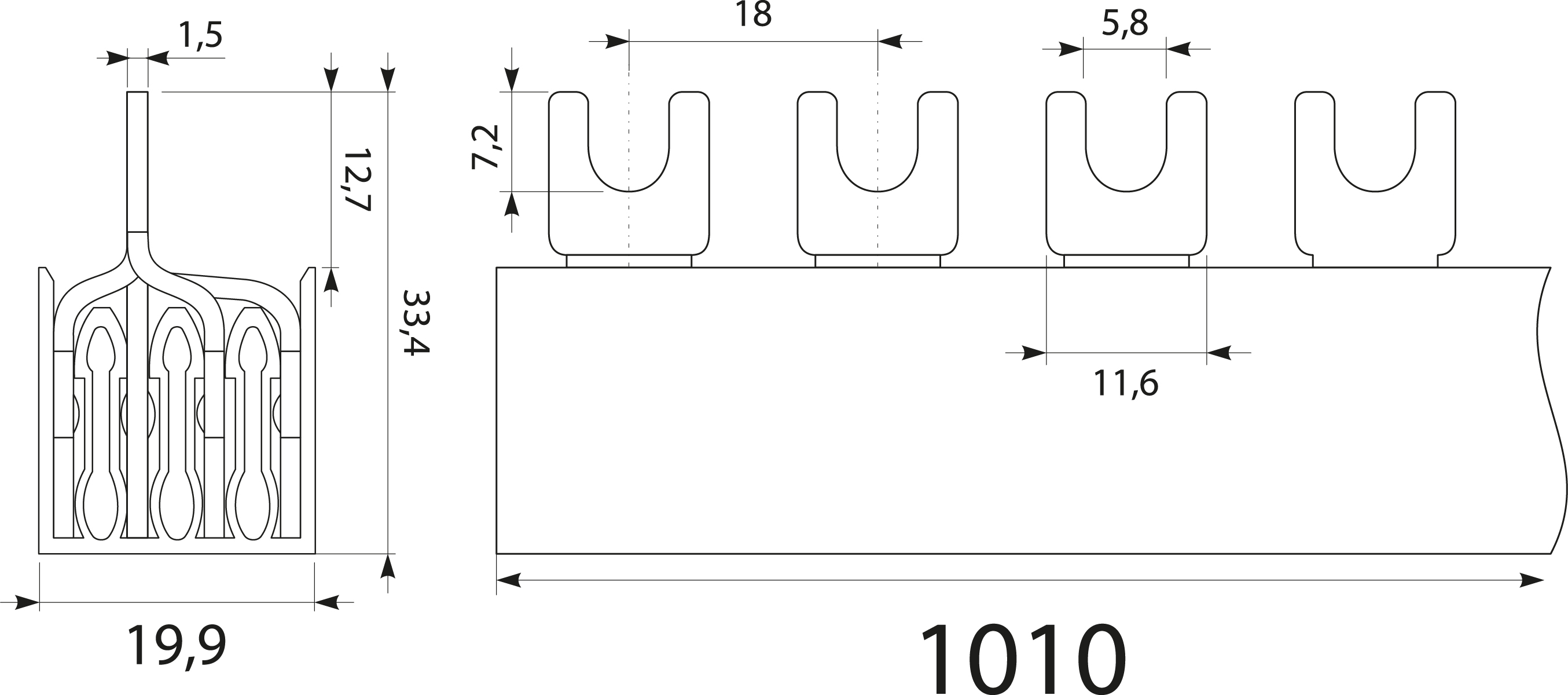 Current strip S56 4F - 16, 100A, kolor: szary Current strip S56 4F - 16, 100A, kolor: szary,elektro-plast