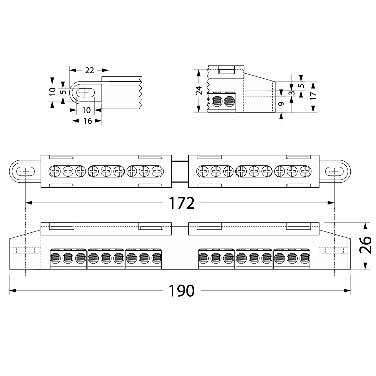 Connector Strip LZ-8, N 9x(1,5-16), PE 9x(1,5-16) Connector Strip LZ-8, N 9x(1,5-16), PE 9x(1,5-16),elektro-plast