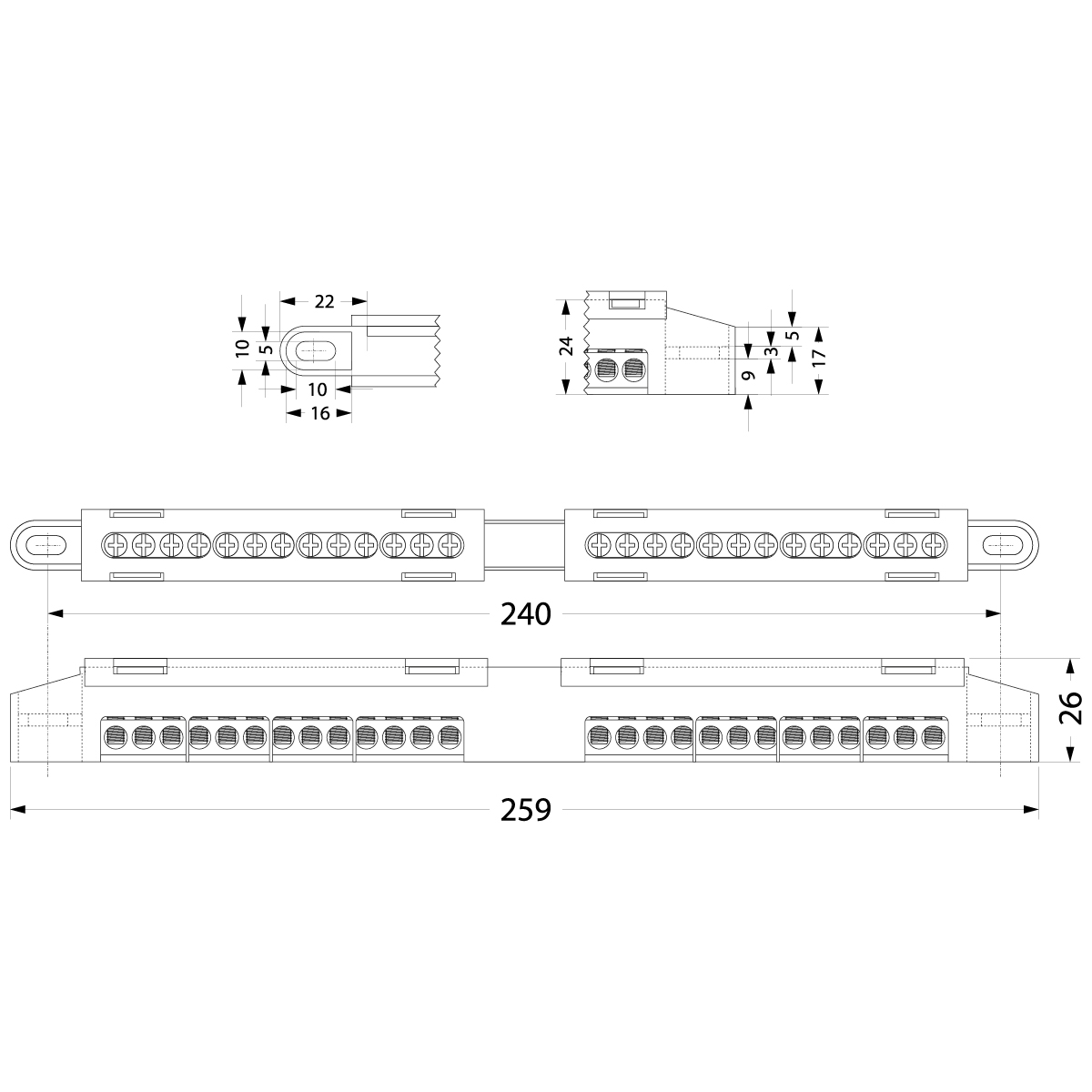 Connector Strip LZ-12, N 11x(1,5-16)+2x(6-25), PE 11x(1,5-16)+2x(6-25) Connector Strip LZ-12, N 11x(1,5-16)+2x(6-25), PE 11x(1,5-16)+2x(6-25),elektro-plast