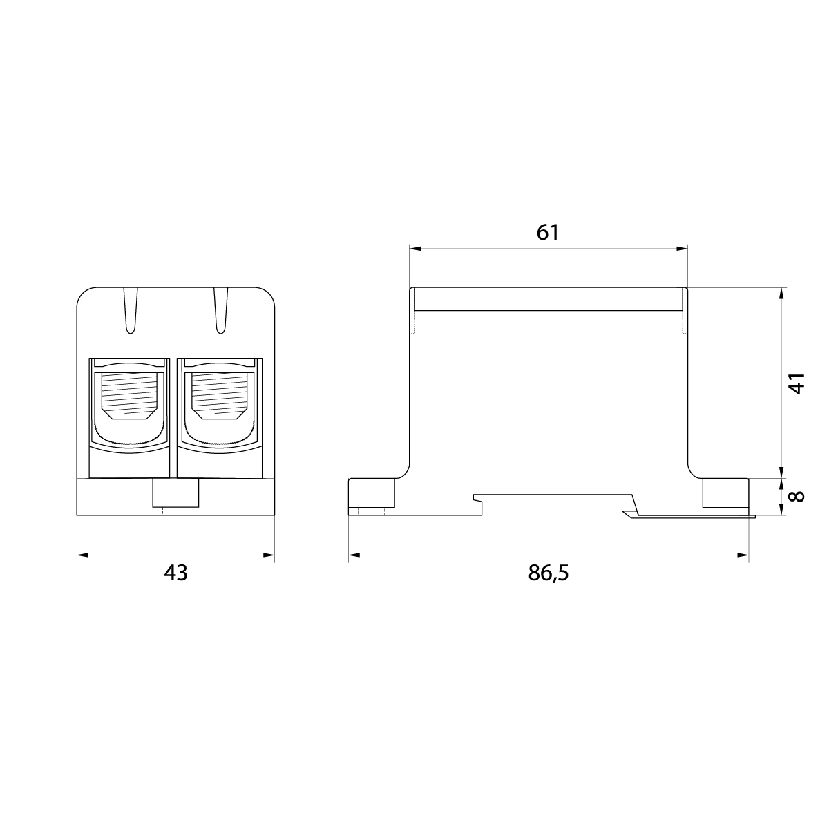 Connector WLZ35/2x95/s, Al/Cu, to TH35, color: gray, Cu245A Al220A Connector WLZ35/2x95/s, Al/Cu, to TH35, color: gray, Cu245A Al220A,elektro-plast